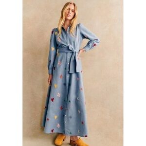 Sezane Blue Long Sleeve Dress with Colorful Patterns